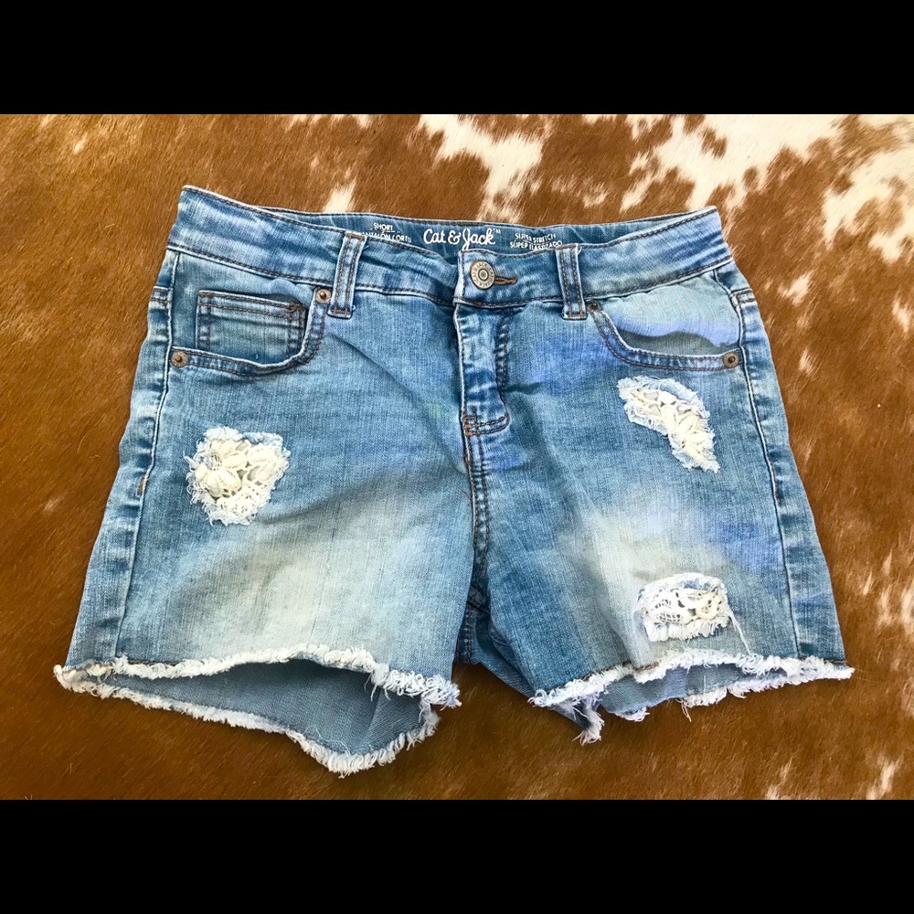 Cat & Jack Girls Light Wash Patched Shorts